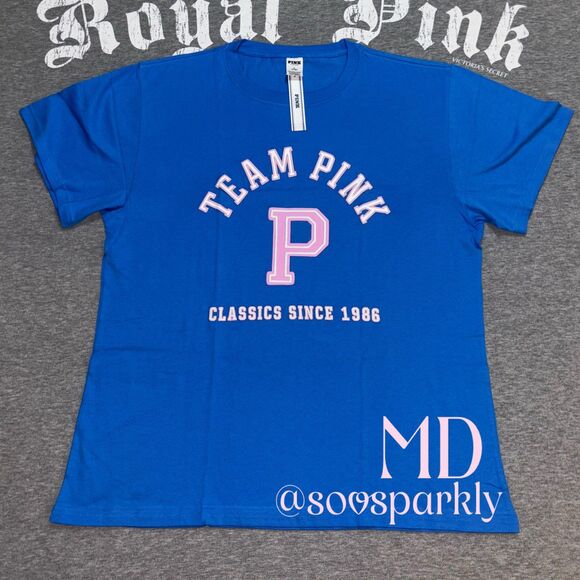PINK Victoria's Secret Tops - Victoria’s Secret PINK Limited Edition Blue Charge Throwback Campus Tee MD